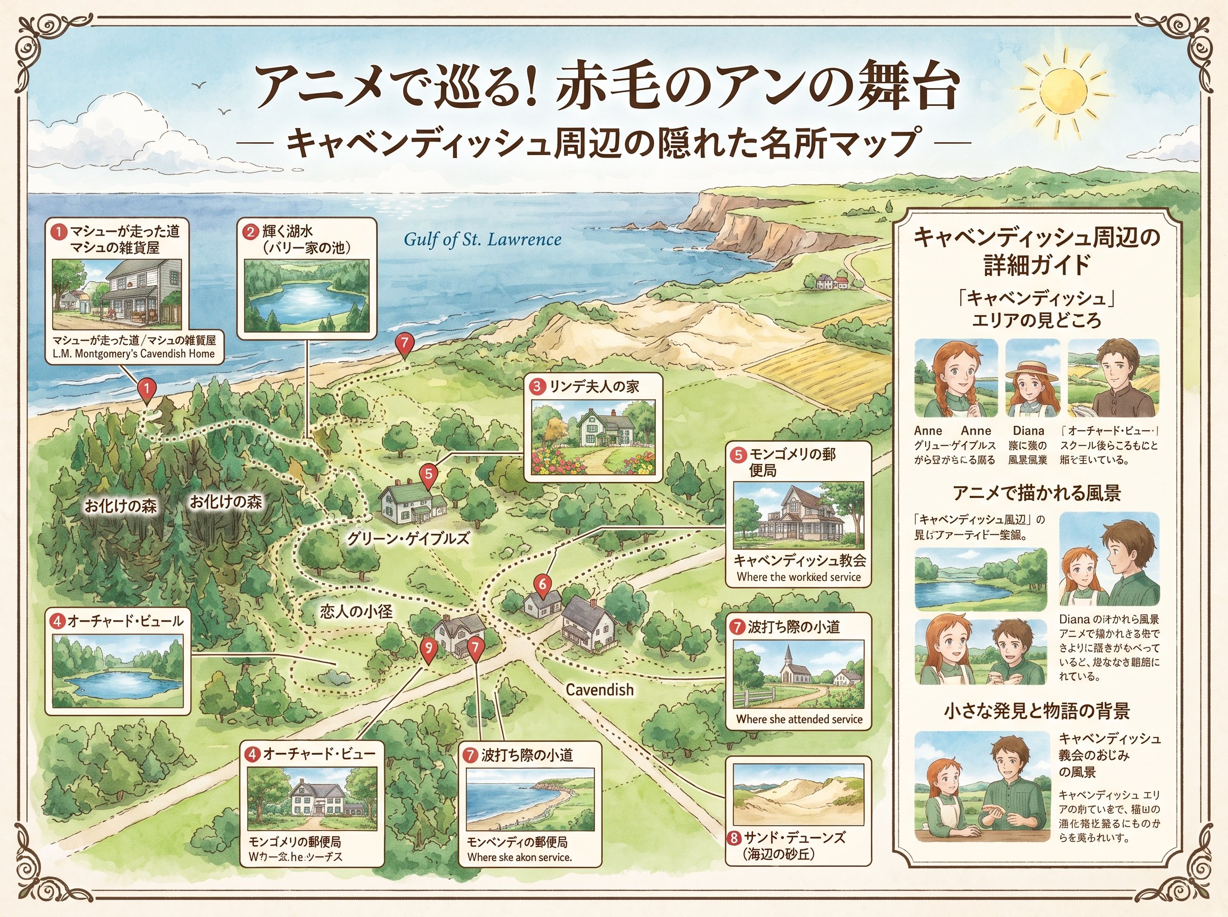 赤毛のアン舞台の地図で見落としがちなキャベンディッシュ周辺スポット