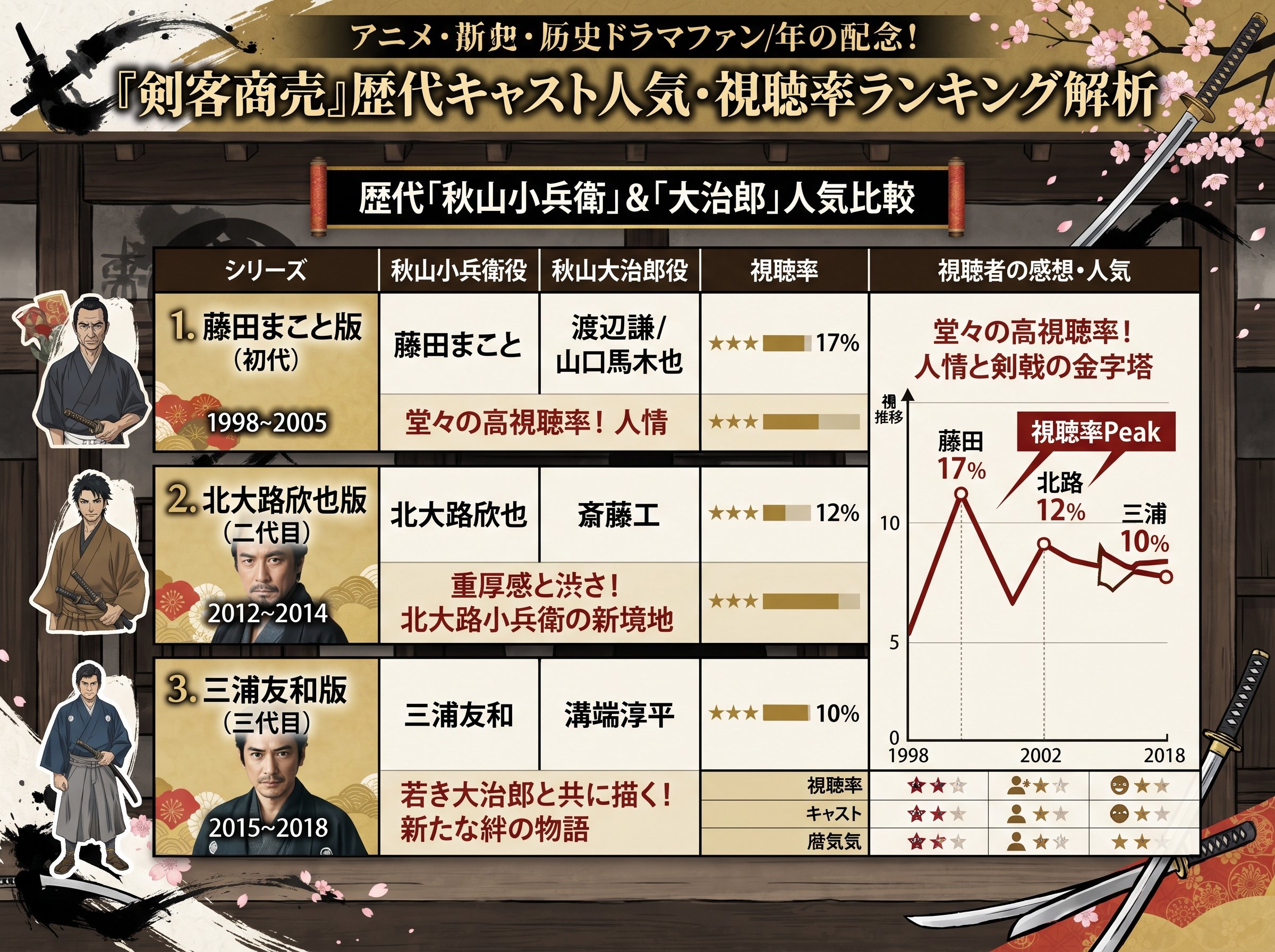 剣客商売の歴代キャストの中で視聴率・人気が高かったシリーズ